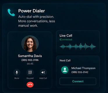 The approved Power Dialer module: a live call with the next call queued